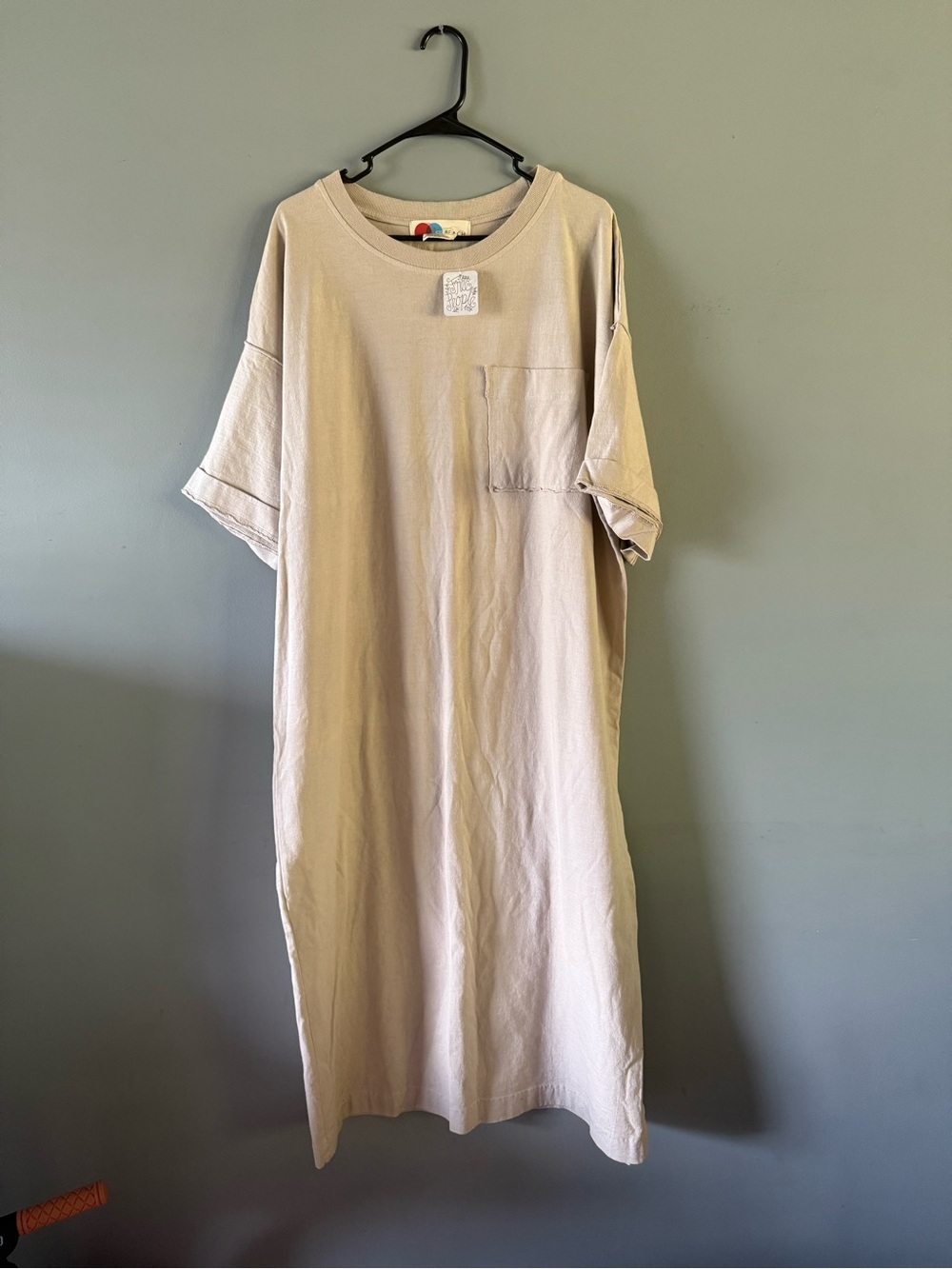 NWT Free people beach Casual Oversized Pocket T-Shirt Dress - Light Beige